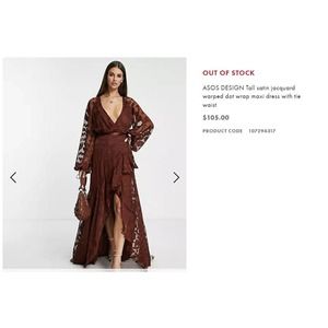 ASOS DESIGN Tall brown satin jacquard warped dot wrap maxi dress with tie waist